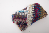 Multicolor Textured Knit Poncho with Fringe: Black