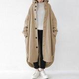 Women's Oversized Hooded Long Button Front Coat: Red / XL