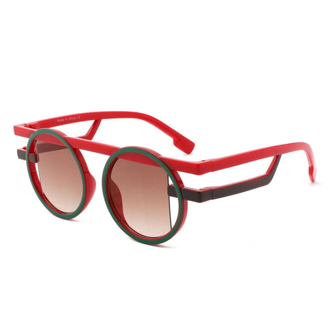 Sunglasses Red Green Round Futuristic Double Frame: Red and Green / Multi Tone / One Size