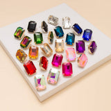 Rectangular Cut Crystal Stud Earrings: Blue
