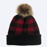 Aspen Plaid Beanie Hat: Red/Black