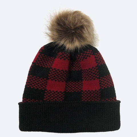 Aspen Plaid Beanie Hat: Red/Black