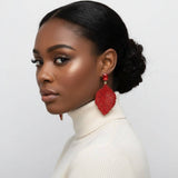 Rouge  Rhinestone Encrusted Leaf Earrings