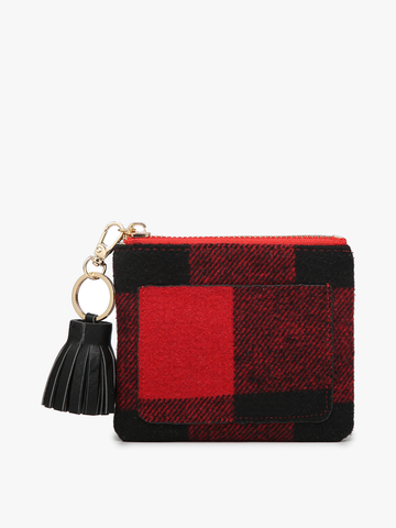 WL1890A Lena Coin Pouch w/ ID Holder: Plaid-Red/Black