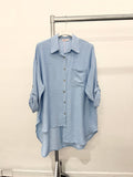 PURE VISCOSE LIGHTWEIGHT ASYMMETRIC SHIRT: Beige
