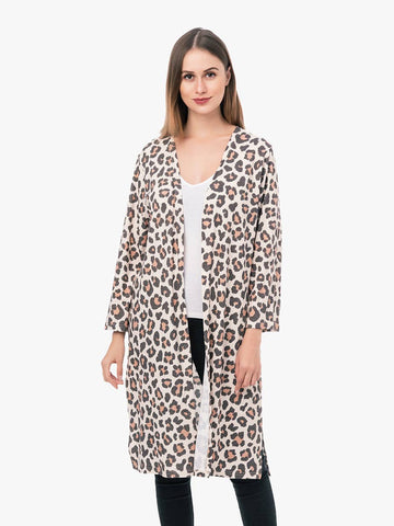 KM1037 Malibu Long Kimono: Leopard-Beige / 2XL/3XL