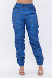 Plus Size Plaid Print Windbreaker Drawstring Jogger Pants: Red / 2-2-2 (1XL-2XL-3XL)