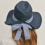 Navy Striped Bow Fedora Hat: Navy / Multi Tone / One Size