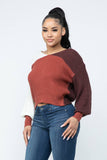 Color Block Twisted Open Back Loose Fit Cozy Sweater: Rust Combo / 1-2-2-1 (S-M-L-XL)