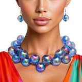 Necklace Blue Iridescent Bubble Ball Bead Gold Set: Royal Blue / Gold / 16 + 2.75 inches