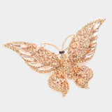 Glass Crystal Butterfly Pin Brooch: Gold