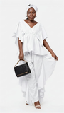 Women Two-Piece Set Ruffle Pant and Top PFL2 White: Red Set