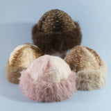Deer Fawn Print Marled Fur Trim Bucket Hat: PK