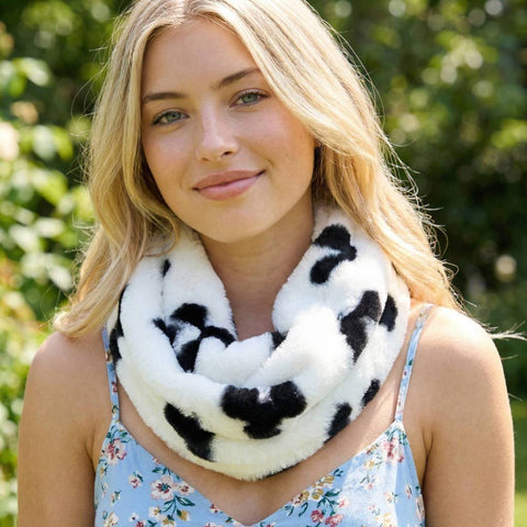 Fuzzy Fur Flower Print Infinity Scarf: WH