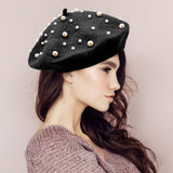 Pearl Embellished Tam Beret Hat: Rust