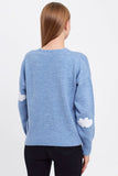 Cloud Printed Knit Cardigan Cropped Cute Sweaters: Blue