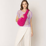 Quilted Stylish Lightweight Puffer Sling Bag: GRN / ONE SIZE