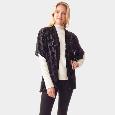 Velvet Burnout Shawl Poncho
: Black