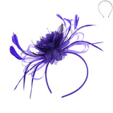 Floral Fascinator Headband w/ Side Loops & Feathers: Black