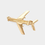 Stone Paved Airplane Pin Brooch: GOLD CLEAR