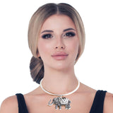 Black Tribal Elephant Choker Set: Color / Rhodium / 18 inches