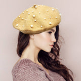 Pearl Embellished Tam Beret Hat: Rust