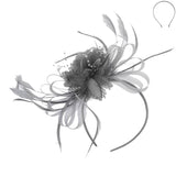 Floral Fascinator Headband w/ Side Loops & Feathers: Black