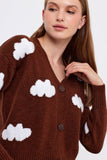 Cloud Printed Knit Cardigan Cropped Cute Sweaters: White