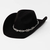 Floral Rhinestone Strap Western Cowboy Hat: BK