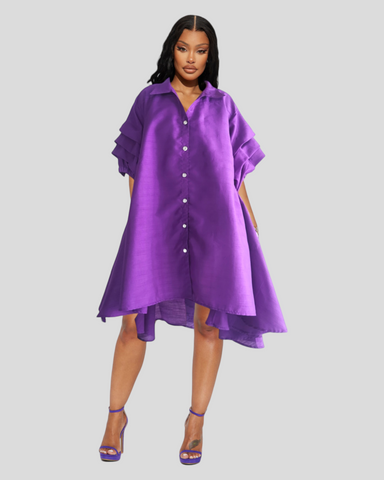 Ruffle Sleeve Swing Dress- Purple