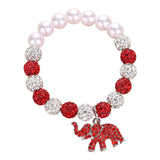 Stone Elephant Charm Pearl Shamballa Ball Beaded Bracelet