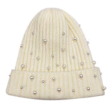 Women's Solid Faux Peal Knitted Beanie Hat: GRN / One Size