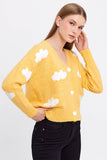 Cloud Printed Knit Cardigan Cropped Cute Sweaters: White