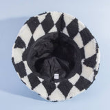 Sherpa Checker Print Fleece Bucket Hat: BW