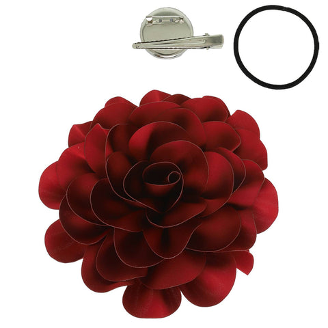 Camellia Flower Pin and Hair Clip : Burgundy
