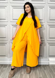 Full Cross-Over Front Short Sleeves and Wide Leg Pants Set : Orange