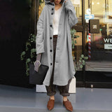 Women's Oversized Hooded Long Button Front Coat: Red / XL