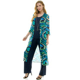 MISSY 3PC CARDIGAN TANK, PANT NECKLACE SET G109395L85: NAV/TUR/GRN / M