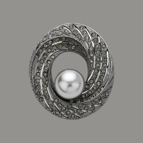 Black Diamond Pearl Pointed Stone Pin Brooch