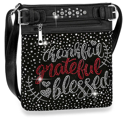 Faith Affirmations Rhinestone Crossbody Sling: Black