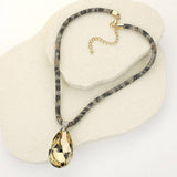 Teardrop Faceted Stone Pendant Bling Studded Necklace: Leopard