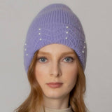 Women's Solid Color Peal Knitted Beanie Hat: LAV / One Size