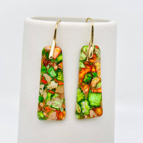 Colored Emperor Stone Geometric Agate Chakra Earrings - CS: F