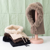 Plush Fur Trim Hooded Balaclava With Tie: KA