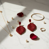 Rouge  Rhinestone Encrusted Leaf Earrings