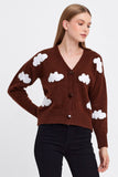 Cloud Printed Knit Cardigan Cropped Cute Sweaters: Blue