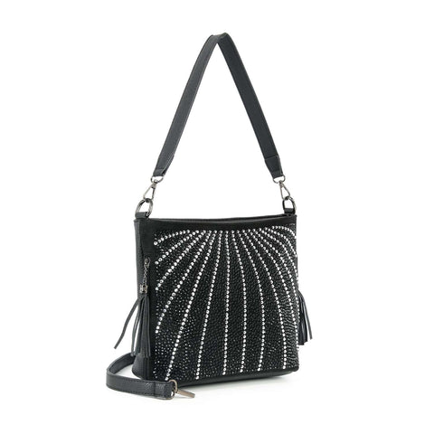 Rhinestone Bling Hobo Crossbody: Black