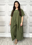 Full Cross-Over Front Short Sleeves and Wide Leg Pants Set : Orange