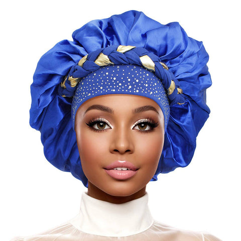 Bonnet Blue Gold Satin Wide Edge Braid Women: Royal Blue / Gold / Jumbo