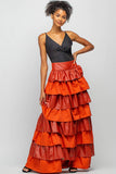 Ruffles Faux Leather Maxi Skirt: Rust